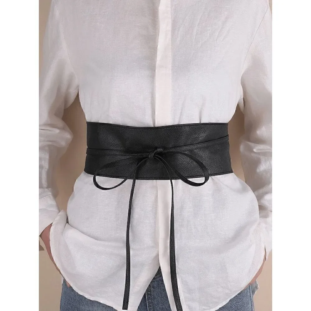 Bow Tie Wide Wrap Around Obi Corset Black Belt NEW SIZE L-XL NEW